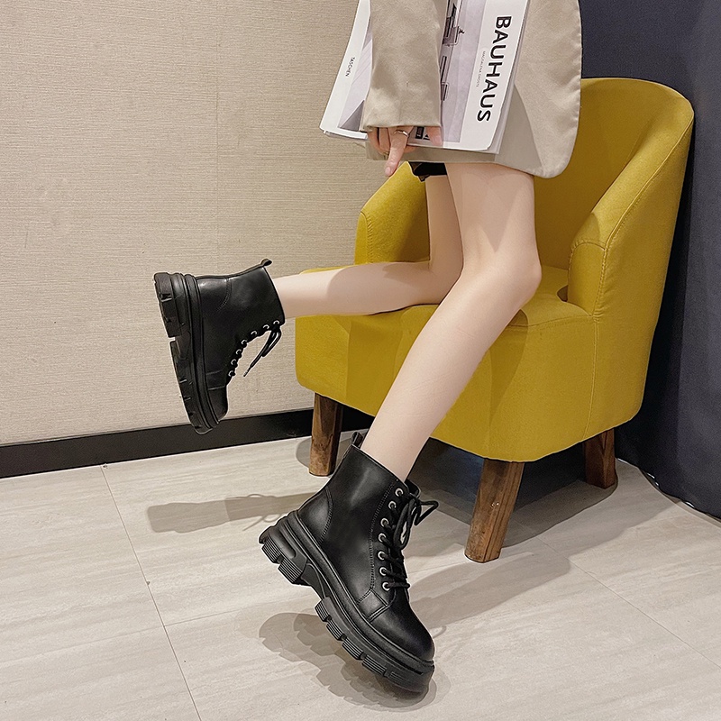 Bốt Martin IELGY mũi tròn màu đen đế dày thời trang Anh quốc cho nữ | BigBuy360 - bigbuy360.vn