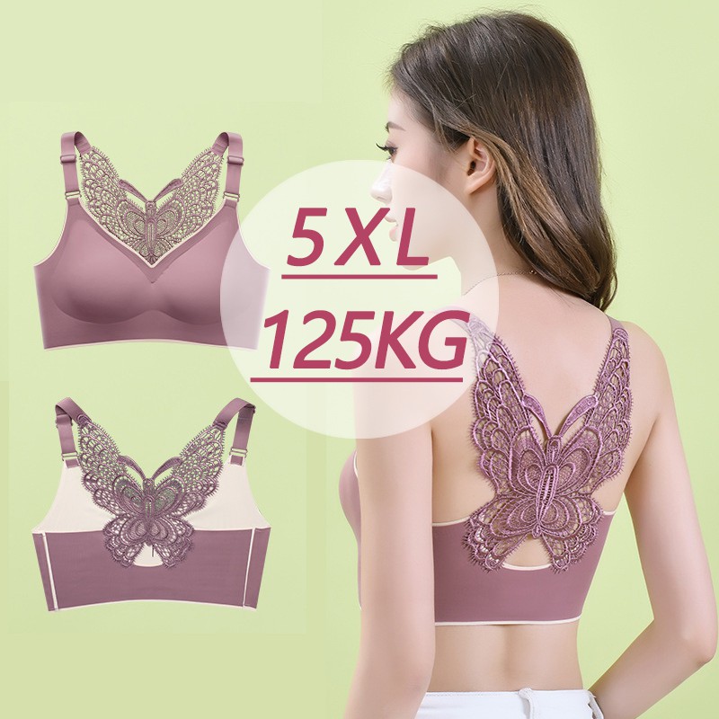Plus Áo Ngực Thể Thao Không Gọng Không Đường May Phối Ren Hình Bướm Cỡ Lớn Thoải Mái