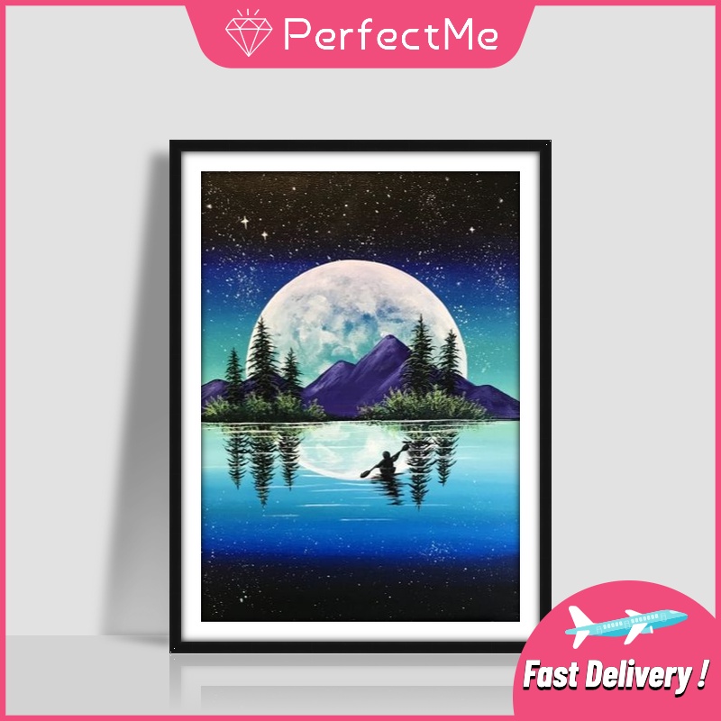 Bộ tranh đính đá 5D họa tiết phong cảnh dưới mặt trăng độc đáo DIY