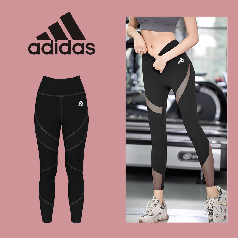 Adidas Quần Dài Thể Thao Lưng Cao Phối Lưới Co Giãn Tốt Thích Hợp Tập yoga Cho Nữ