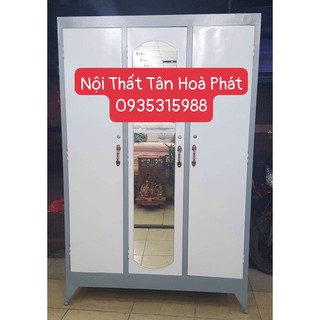 Tủ quần áo sắt 3 cửa ngang 1m2 cao 1m8 màu xám - T11