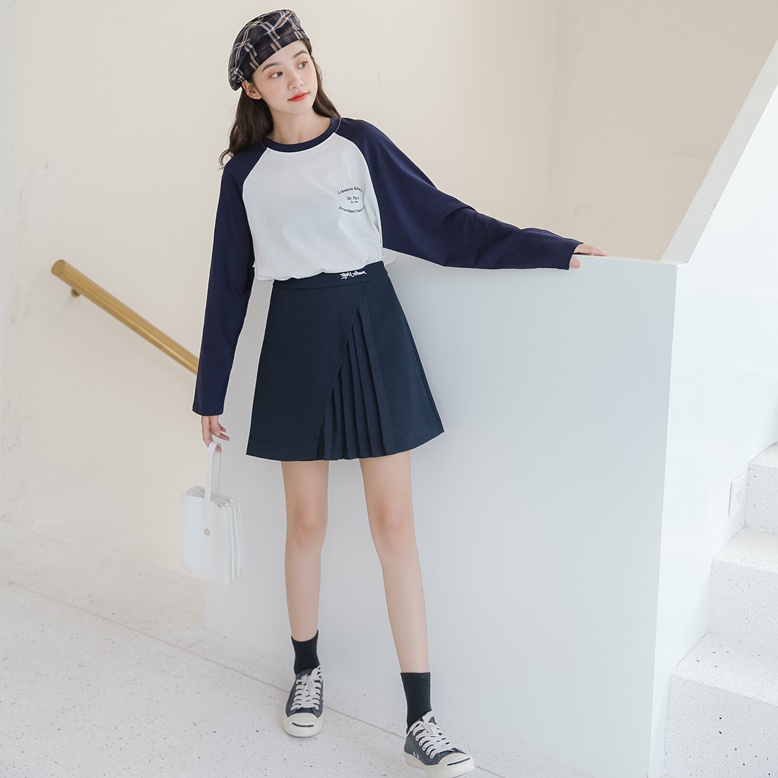 Áo thun peppermint 30676 tay dài cổ tròn in chữ màu sắc