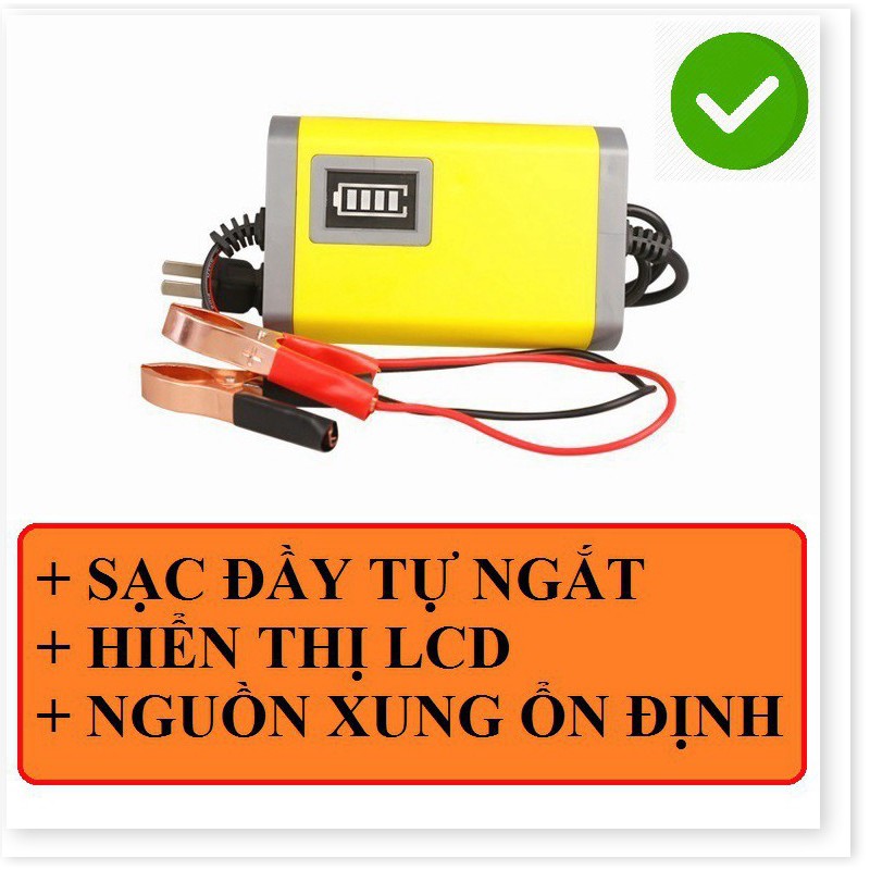 Sạc bình ắc quy 12V 2A từ 4Ah - 20Ah thông minh tự ngắt khi đầy chống ngược cực - LOẠI TỐT MÀU VÀNG - NSC Việt Nam