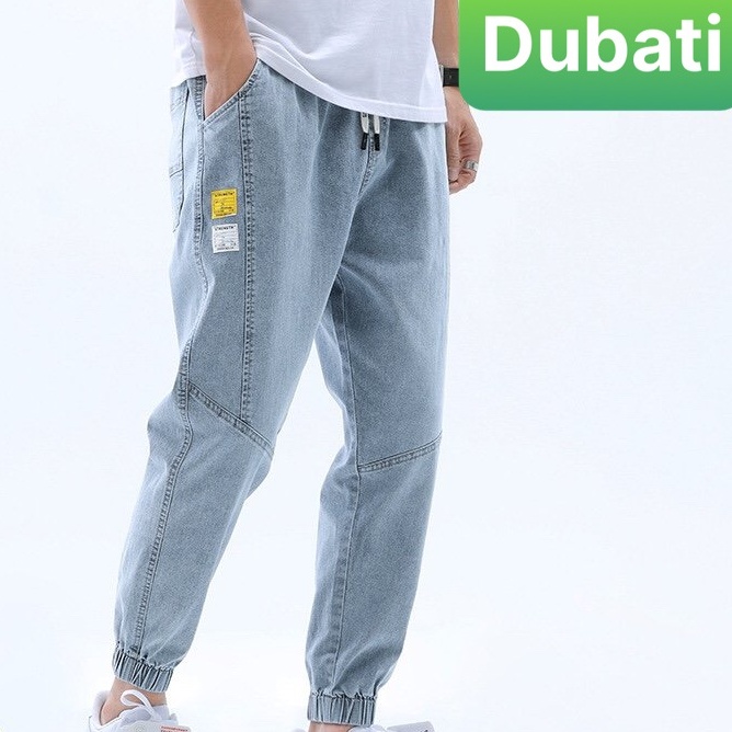 QUẦN BAGGY JEAN NAM LƯNG THUN DÁNG SUÔNG ỐNG TÚM, QUẦN JEAN NAM UNISEX- DB 57- DUBATI FASHION