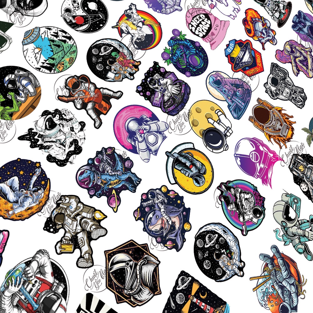 Combo 25/50/100/150 hình dán decal sticker PHI HÀNH GIA vũ trụ người ngoài hành tinh galaxy space chống thấm nước
