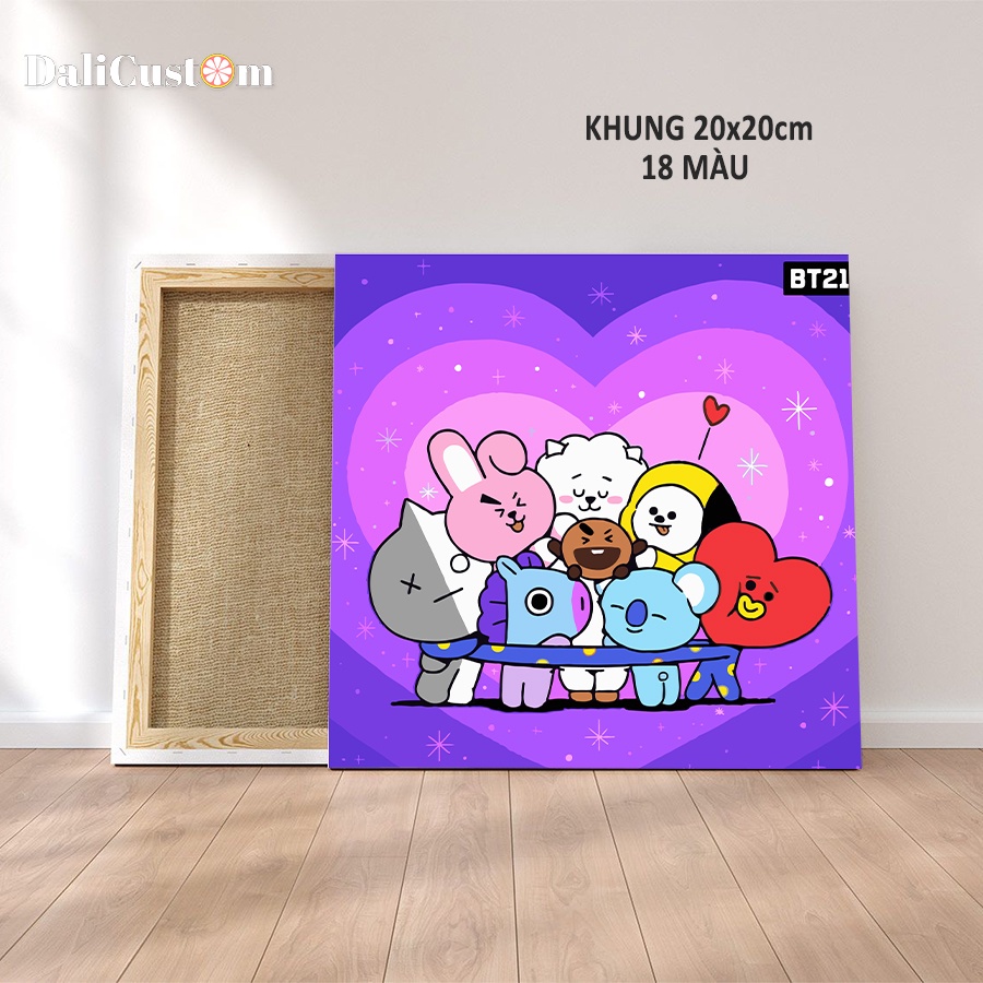 Tranh Tô Màu Số Hóa BT21 Căng Khung Sẵn 20x20cm 40x40cm Có Sẵn