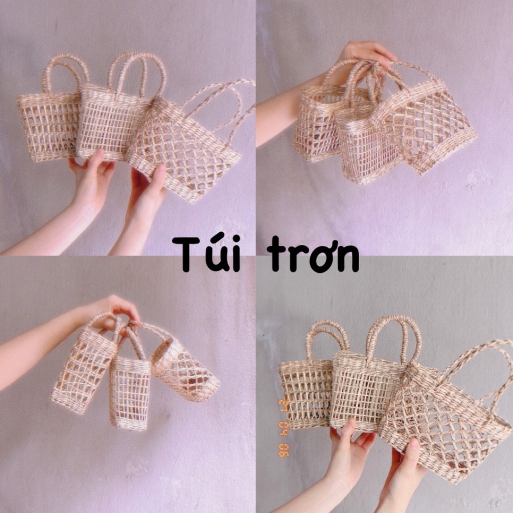 Túi cói quấn ren handmade đính bông siêu xinh cho bé