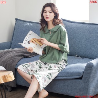 Đồ bộ mặc nhà xanh olive cổ lá sen nữ tính - Micha B55