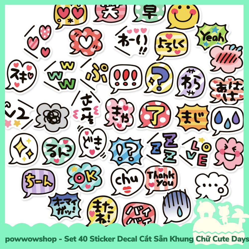 [Sẵn VN - Hỏa Tốc] Set 40 Sticker Mini Decal Dán Trang Trí Vật Dụng Mẫu Chữ Typography Cute Days Lovely Dễ Thương