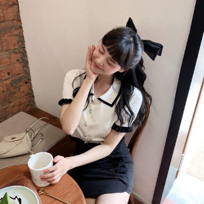 NRVP Áo Dệt Kim Phối Bèo Xinh Xắn Phong Cách Pháp Thời Trang Cho Nữ