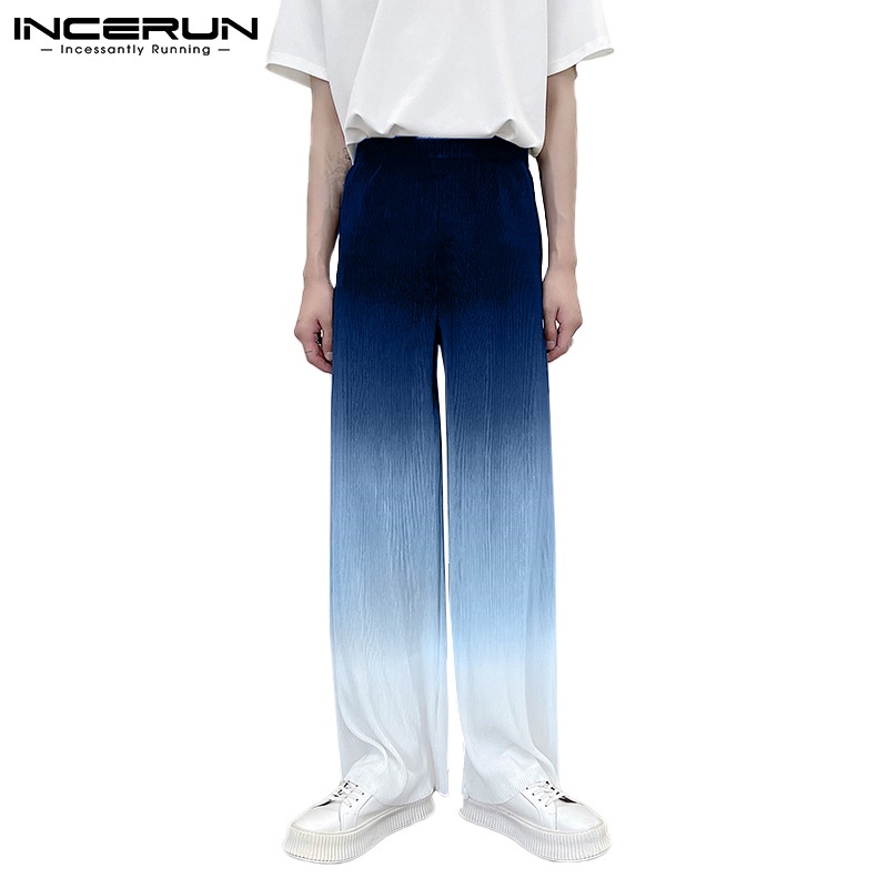 Quần nhung tăm INCERUN ống suông rộng màu gradient thời trang thường ngày cho nam