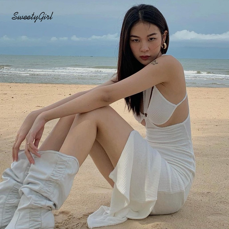 Đầm midi sát nách cổ tròn màu sắc ngọt ngào thời trang cho nữ