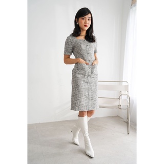 De leah - đầm ôm tweed nẹp trước - thời trang thiết kế