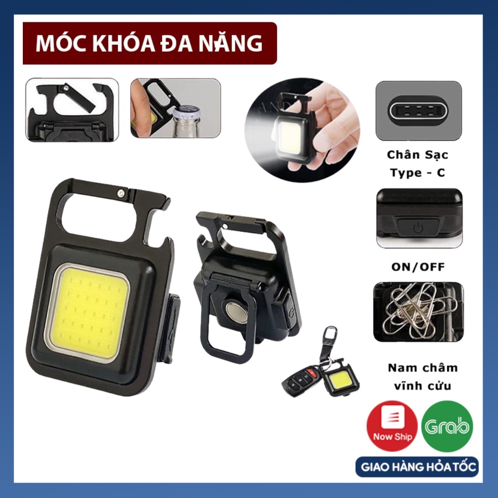 Móc khóa kèm led siêu sáng ,đèn cob mini 3 chế độ chiếu sáng nhỏ gọn tiện dụng đa năng