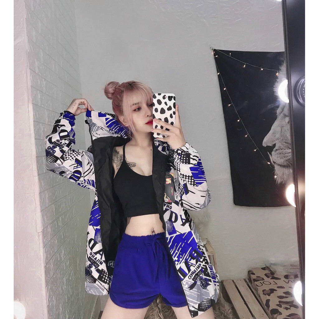 áo khoác dù nam nữ siêu cool hình học ảnh thật