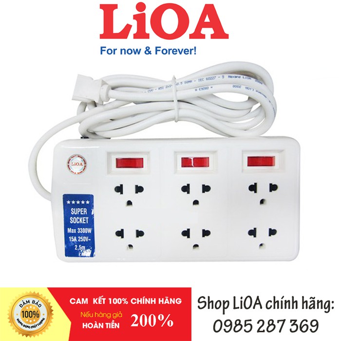 Ổ Cắm Điện LIOA, 4~10 Lỗ Cắm, Có Công Tắc, ~2000W, Dây Dài 3m/5m