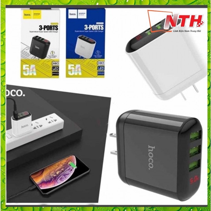 CỐC SẠC NHANH HOCO 5A HK1 - 3 CỔNG USB CÓ LED