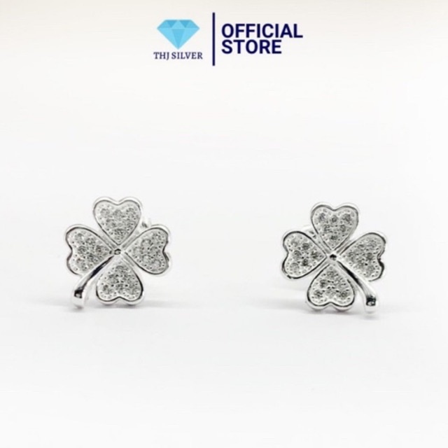Bông tai nữ cỏ 4 lá may mắn đính đá chuẩn bạc ta-THJ SILVER