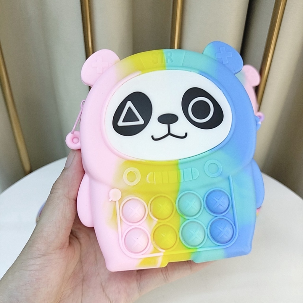 Túi đeo chéo vai mini cho bé gái trai, túi popit silicon trẻ em cute dễ thương hình thú Gấu Trúc