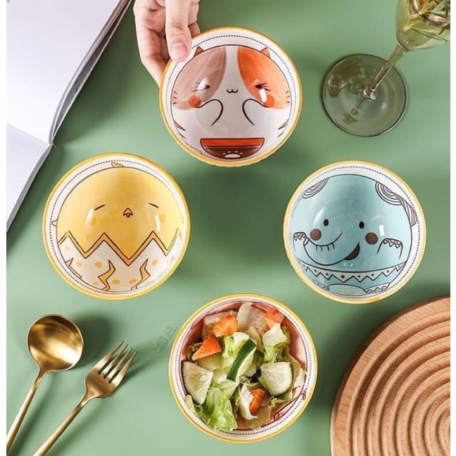Bộ 6 bát sứ hình con vật ngộ nghĩnh sinh động bắt mắt dày dặn hàng loại 1 kèm hộp đi tặng hay dùng siêu sang Giko