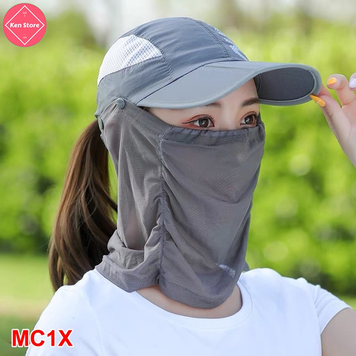 Mũ lưỡi trai có khăn chống nắng [HÀNG XỊN] Nón chống nắng cao cấp che nắng Đầu, Mặt và Cổ 3 trong 1, có thể gập lại