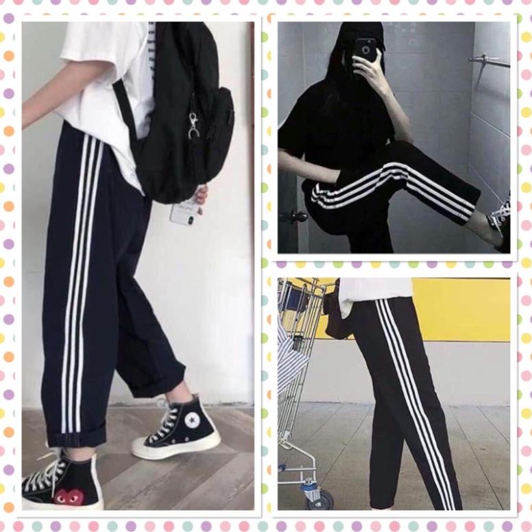 Quần baggy quần thể thao thiết kế 3 sọc trắng mặc thể dục mặc đi học thoải mái quần unisex