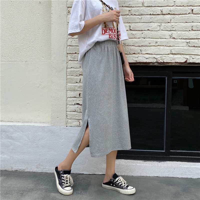 Chân Váy Dài Xẻ Tà Màu Trơn Phong Cách Hàn Quốc Cho Nữ