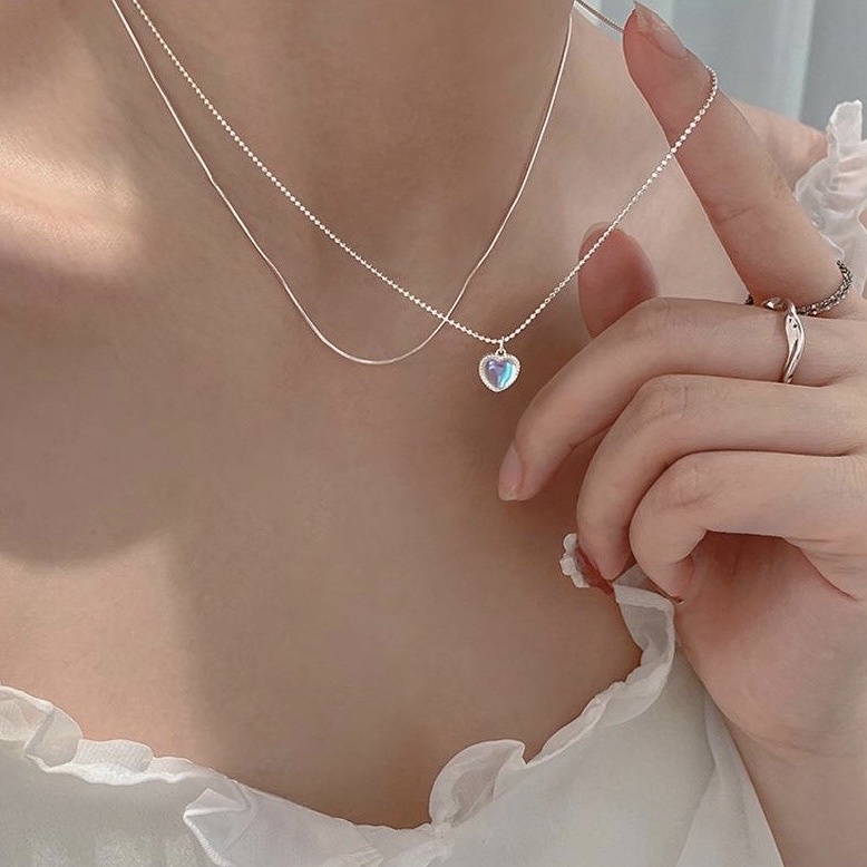 Dây Chuyền Hai Lớp Hình Trái Tim Đá Cầu Vồng - Vani Store - TS000636