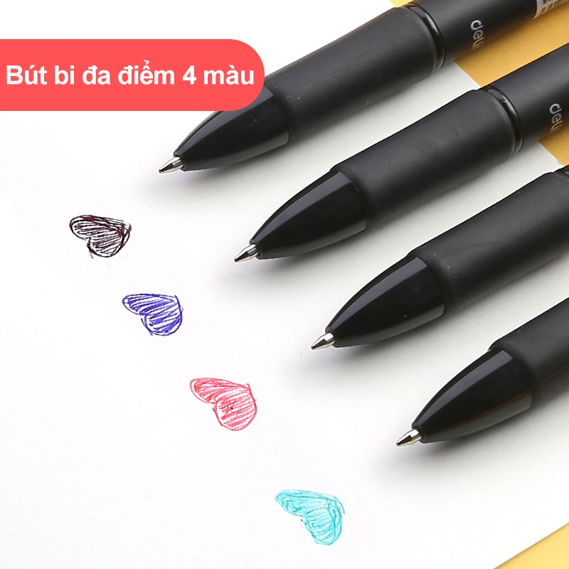 Bút bi đa đầu Deli 4 màu 0,7mm Deli Ink Office Đơn giản Không trơn trượt Bàn tay không trơn trượt Viết trơn tru