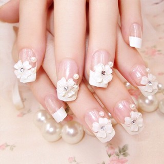 Set 24 móng tay đính đá kèm hoa siêu đẹp có keo dán