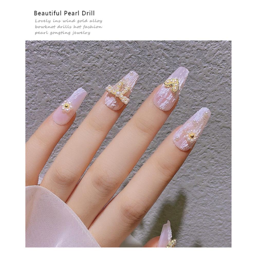 Phụ Kiện Trang Trí Móng Tay Nghệ Thuật Bằng Hợp Kim Hình Nơ Đính Đá Và Ngọc Trai T2X2