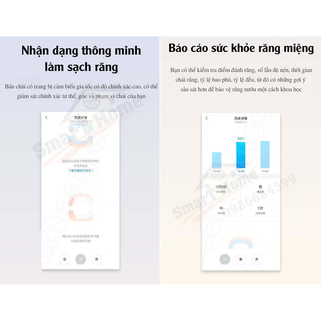 Bàn Chải Đánh Răng Điện Xiaomi T500 , Bàn chải điện Mijia Sonic T500 giảm tiếng ồn làm sạch sâu trong răng bảo vệ nướu