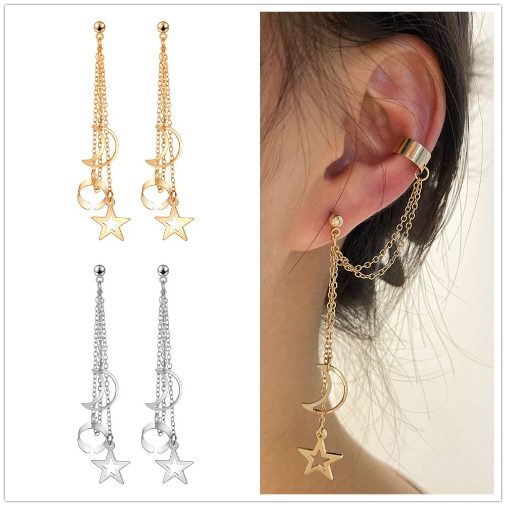 1 khuyên tai tua rua dài hình mặt trăng ngôi sao nhiều màu thời trang cho nữ