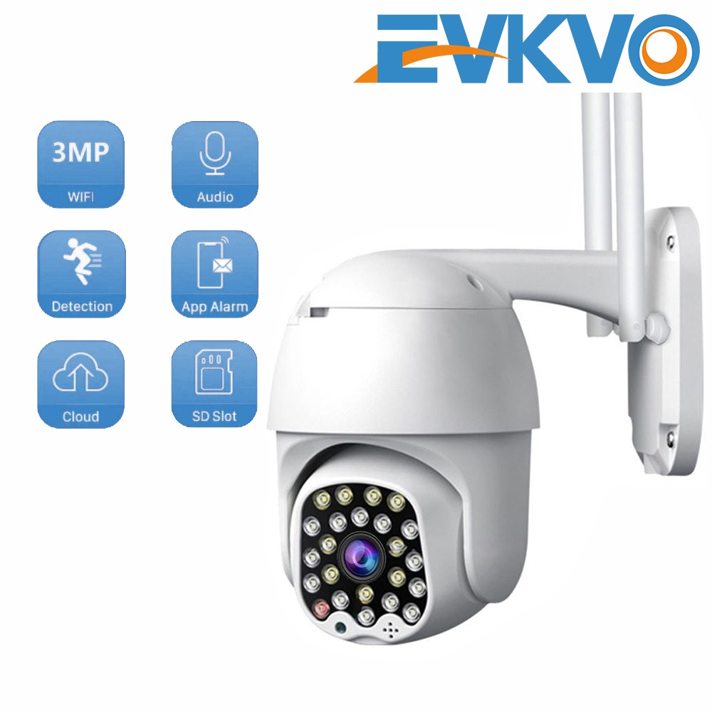 EVKVO - Theo dõi tự động - Tầm nhìn ban đêm đầy đủ màu sắc - YOOSEE APP 23 LED FHD 3MP Smart Outdoor PTZ Dome Speed WIFI IP Camera CCTV  Outdoor Waterproof Mobile APP Remote Control