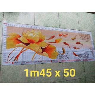 (Đã thêu xong chưa khung) Tranh thêu thành phẩm giá rẻ Cửu ngư quần hội kích thước 1m45 x 50 thêu kín