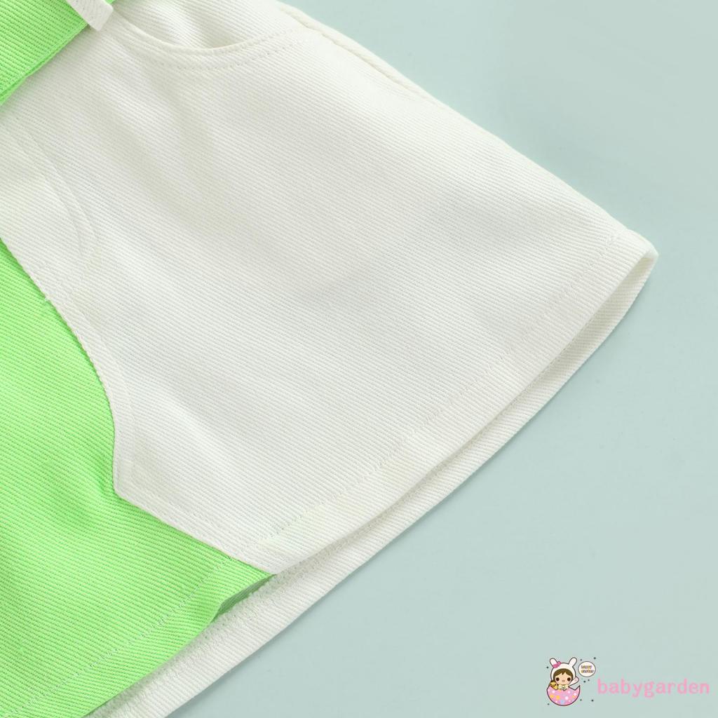 Bộ Áo Dệt Kim Không Tay Màu Trơn + Chân Váy Ngắn Màu Sắc Tương Phản Kèm Thắt Lưng Dành Cho Bé Gái 2-7 Tuổi