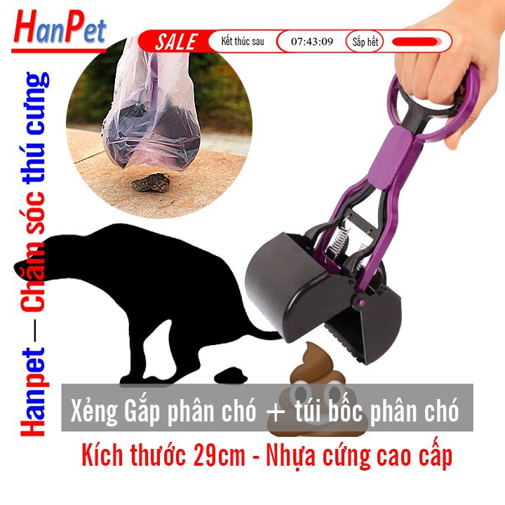 Hanpet.GV- Xẻng gắp phân chó + Túi hốt phân chó dạng túi bốc kít chó mèo tự hủy (màu ngẫu nhiên) dụng cụ hốt phân chó