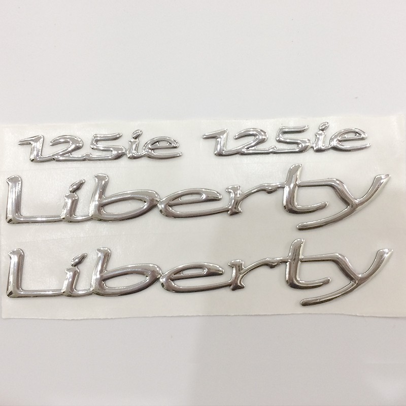 Bộ tem  LIBERTY 125ie màu bạc trắng/decal chữ nổi dán sườn xe liberty 125
