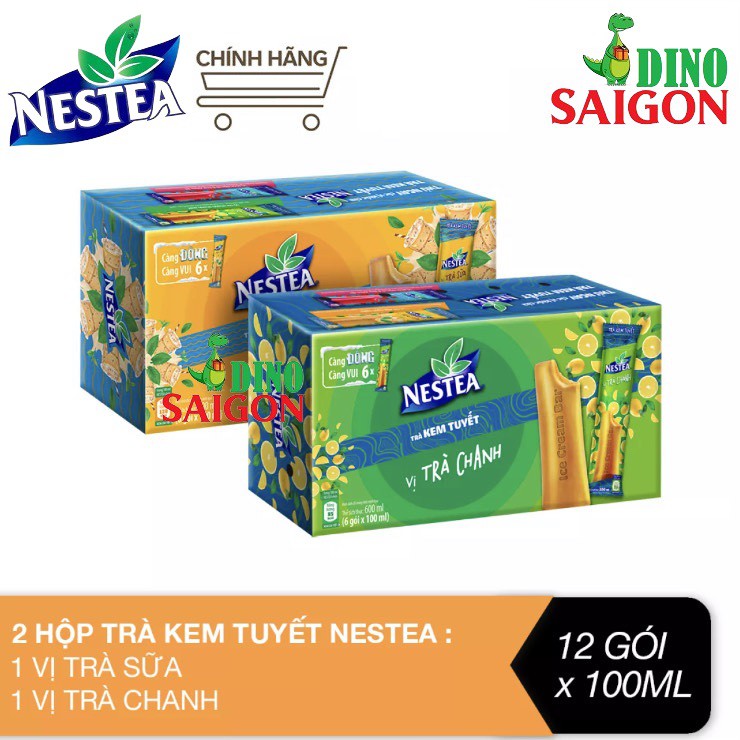 Bộ 2 Hộp Trà Kem Tuyết Nestea Vị Mâm xôi và hoa Atiso đỏ, Trà sữa, Trà chanh 6 thanh x100ml