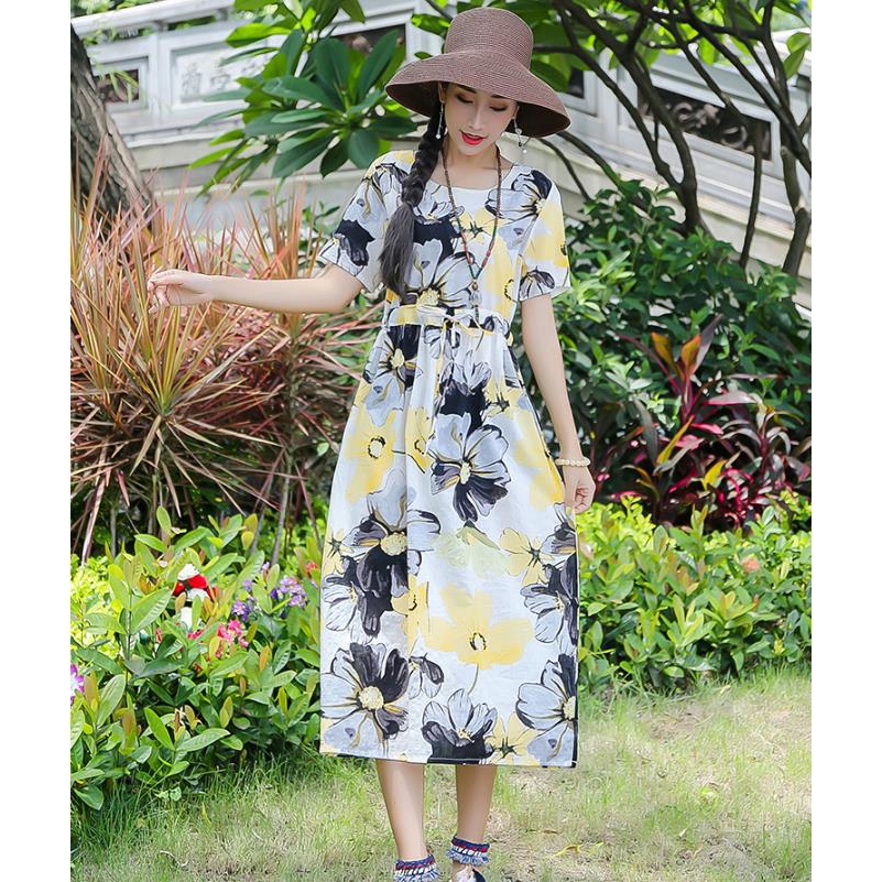 Đầm Cotton Lanh Mỏng Dáng Rộng In Hoa Cổ Điển Mới Chất Lượng Cao | BigBuy360 - bigbuy360.vn