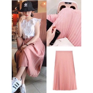 (sẵn hàng)Chân váy midi xếp ly