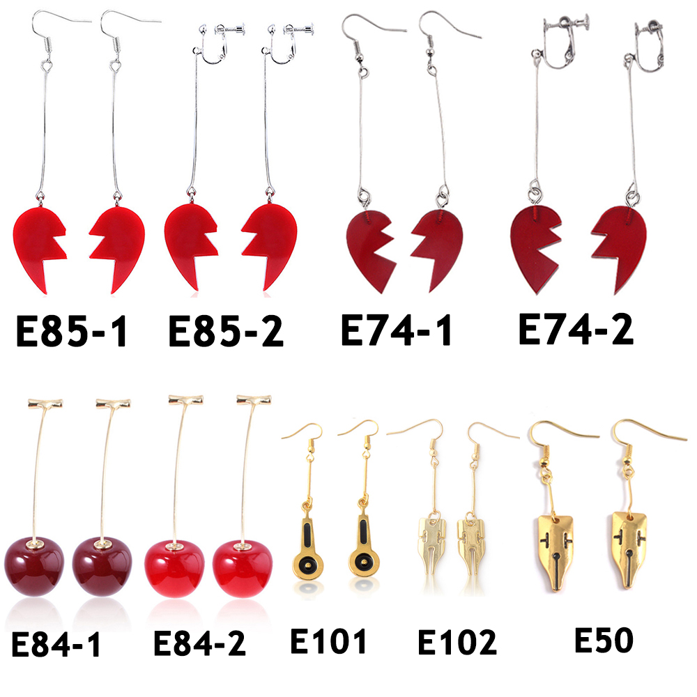 FORBETTER Women JoJos Bizarre Adventure Earrings Long Cherry Drop Earrings Anime Cosplay Earrings Heart Cherry Pierre Polnareff Men Kakyoin Noriaki Rohan Kishibe Ear Clip Earrings