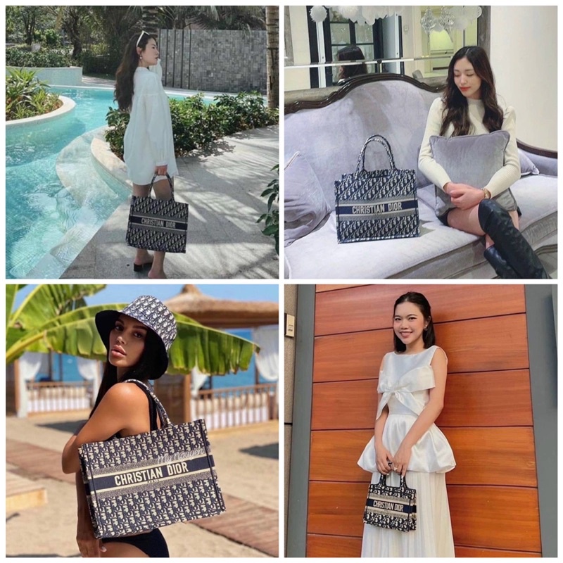 Túi tote Diio'r kèm khăn voan hàng chuẩn có sẵn, Video ảnh thật