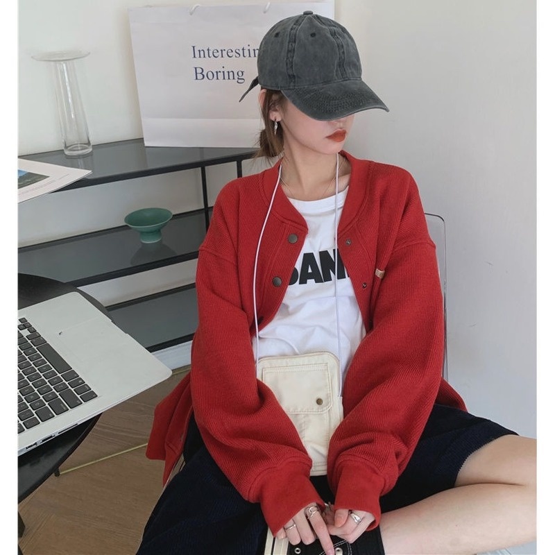 Áo khoác bóng chày tay dài phong cách Retro xuân thu mới cho nữ