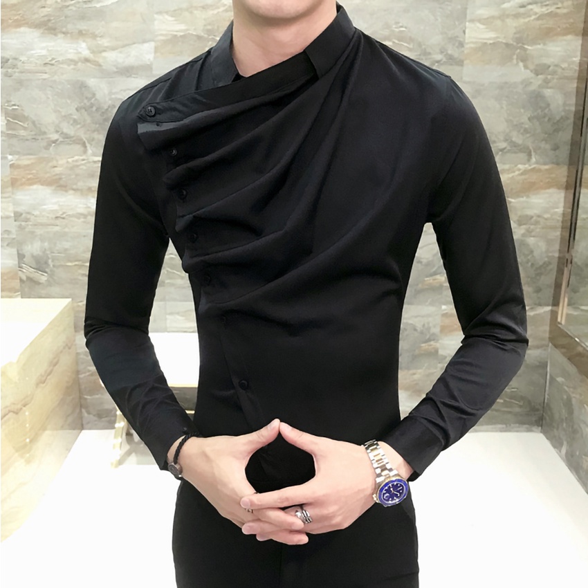 Áo sơ mi nam. Sơ mi nam cúc chéo,cổ Gấp lượn sóng trước Ngực tạo điểm nhấn Độc đáo, sang trọng H28