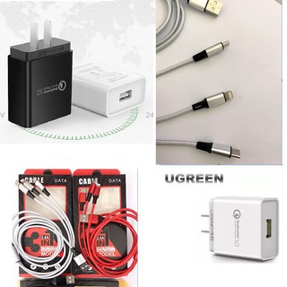 Combo Củ sạc nhanh UGREEN QC3.0 và Cáp sạc đa năng 3 trong 1 CHO IPHONE, ANDROI, TYPE C