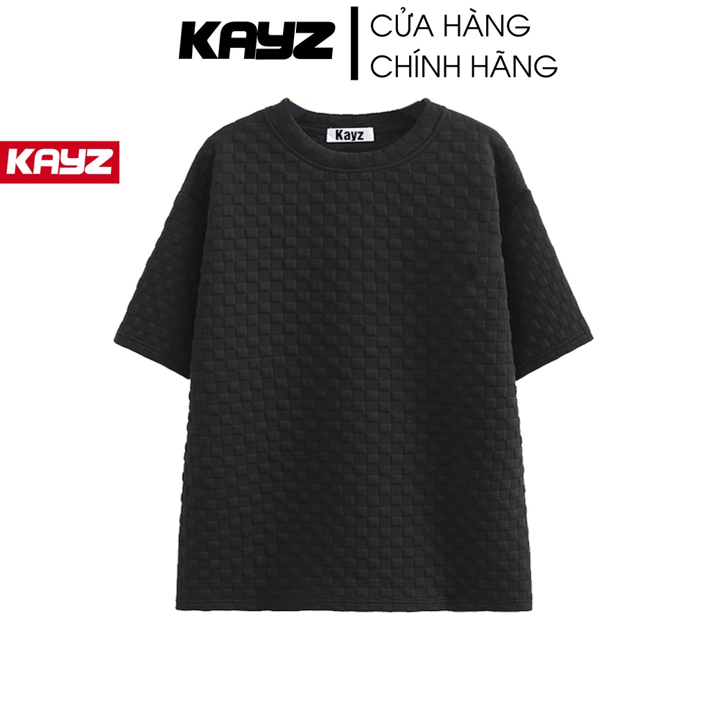 Áo Thun Tay Lỡ KAYZ Phông Unisex Nam Nữ Cotton Oversize Form Rộng Dập Nổi Đen