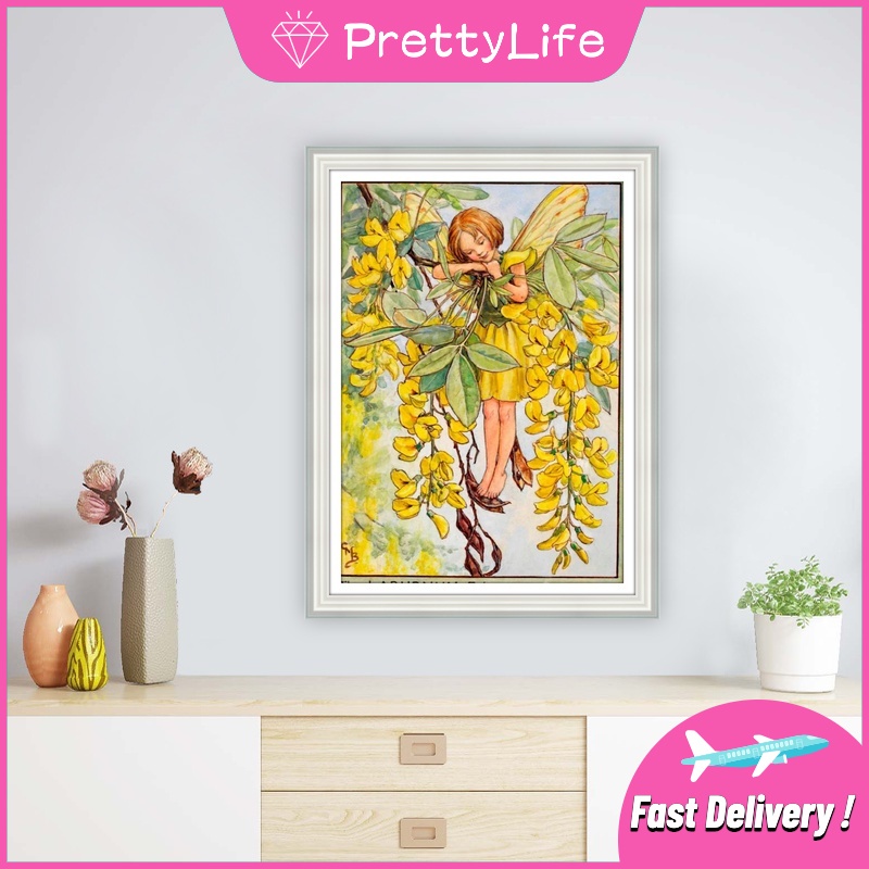 Bộ Tranh Đính Đá 100% DIY Hình Nàng Tiên Và Bươm Bướm Kích Thước 30 X40CM