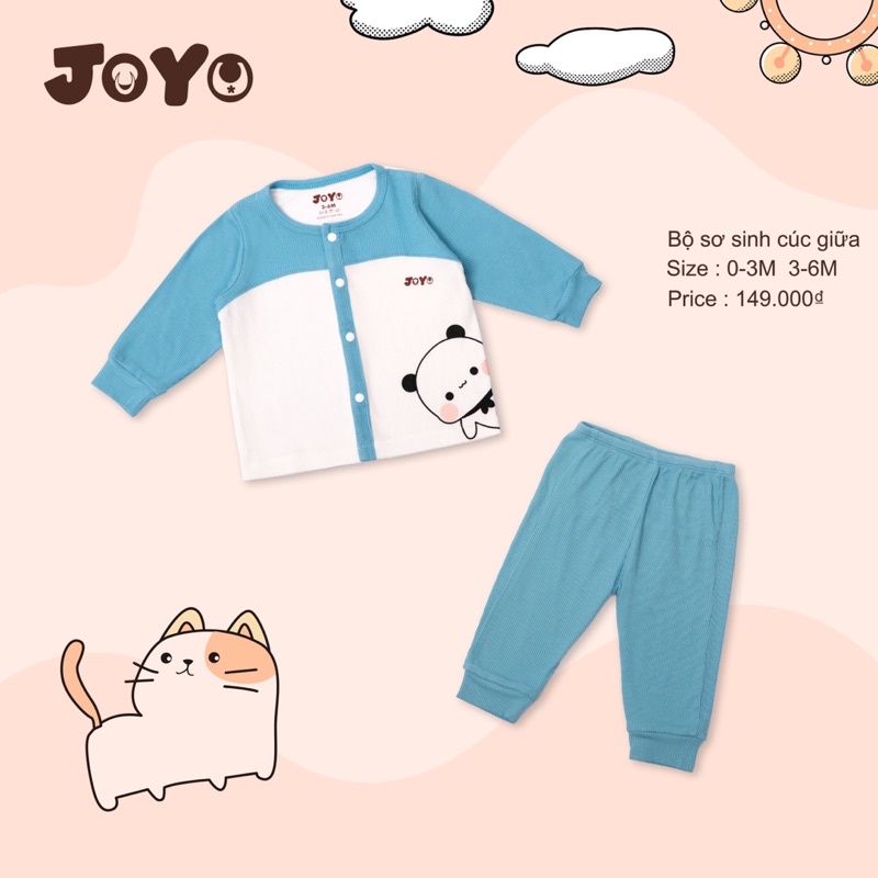 Joyo - Bộ sơ sinh cúc giữa / phụ kiện mũ, bao tay chân mềm mại, điều hoà thân nhiệt