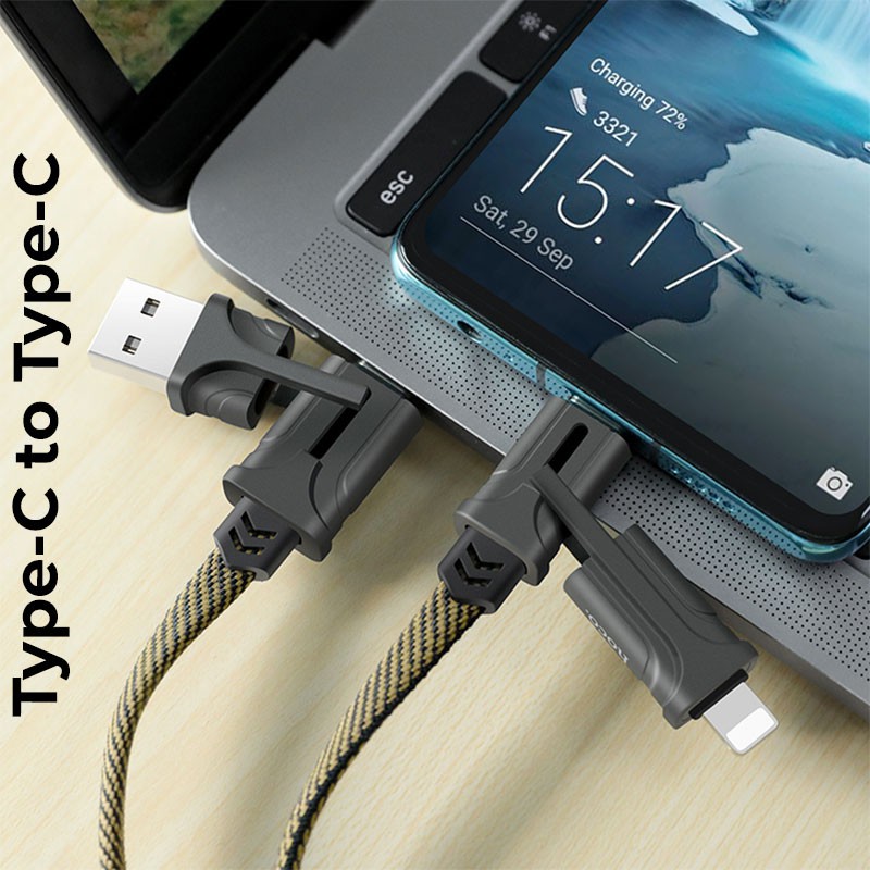 Cáp Sạc Nhanh HOCO 4in1 S22 Magic Cube Charging Data Cable Hỗ Trợ PD60W, 20V/3A, Macbook, iPhone, iPad